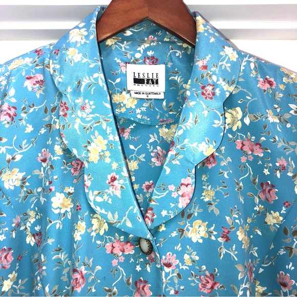Vintage Blue Floral short sleeve scalloped hem Blazer Suit NWOT - Picture 2 of 6